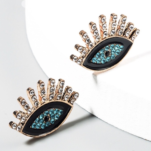 GlitzBlitz Boutique Jewelry - Any 2/$20! Gold/Blue Glitter Evil Eye Earrings